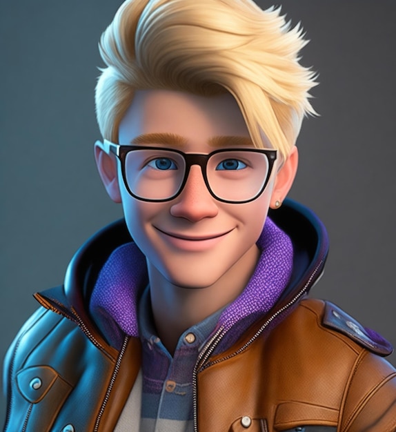 Un personnage 3d avec des cheveux blonds et un joli sourire