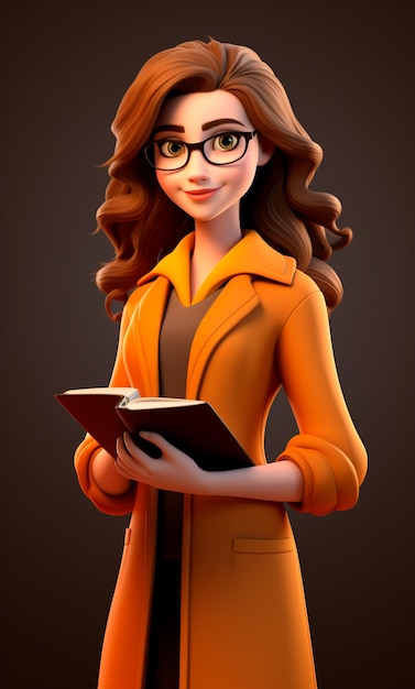 personnage 3d de dessin animé de professeur