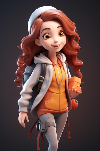 Personnage 3d de fille étudiante de dessin animé