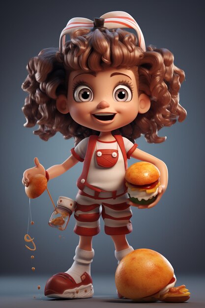 Personnage 3d de fille de foodball de dessin animé