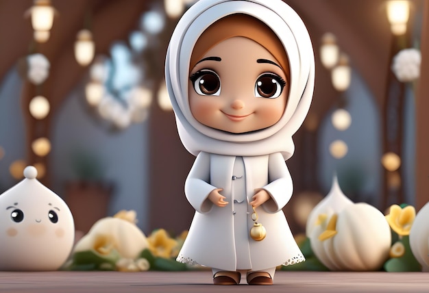 Personnage 3D hijab musulman fille sourire mignon