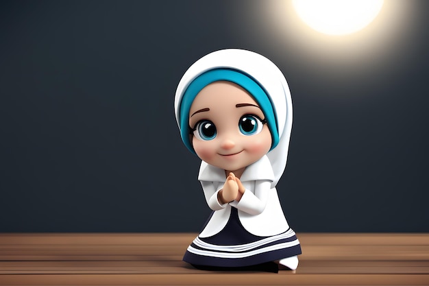 Personnage 3D hijab musulman fille sourire mignon