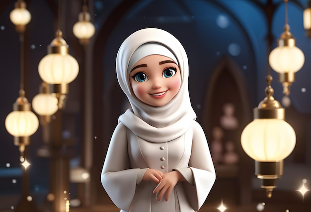 Personnage 3D hijab musulman fille sourire mignon