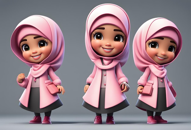 Personnage 3D hijab musulman fille sourire mignon