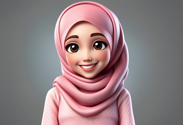 Personnage 3D hijab musulman fille sourire mignon