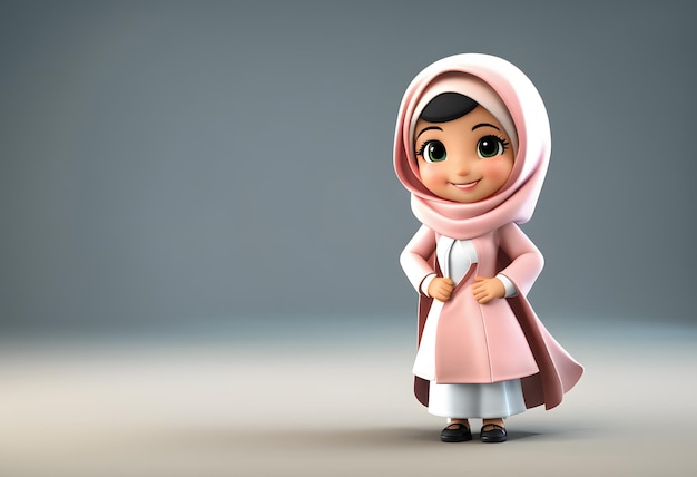 Personnage 3D hijab musulman fille sourire mignon