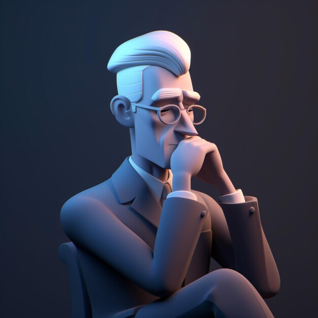 personnage 3d d'homme d'affaires pensant