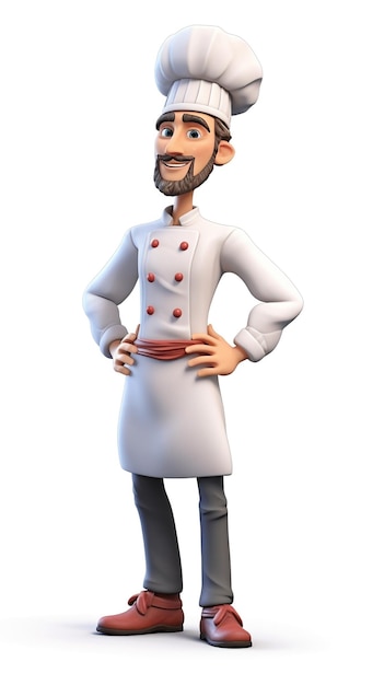 Un personnage 3D d'hommes chef avec un fond blanc génératif ai