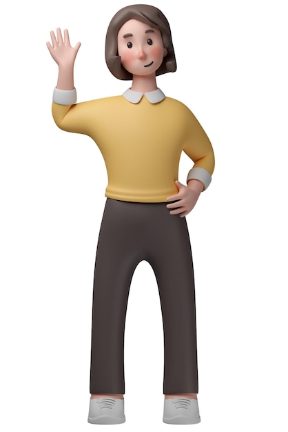 Un personnage 3D d'une jolie fille dans une pose Hi