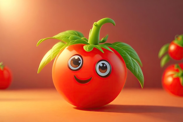 Personnage 3d mignon de tomate sur la table ai générative