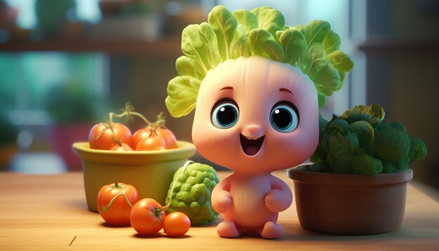 personnage 3d pixar végétalien mignon
