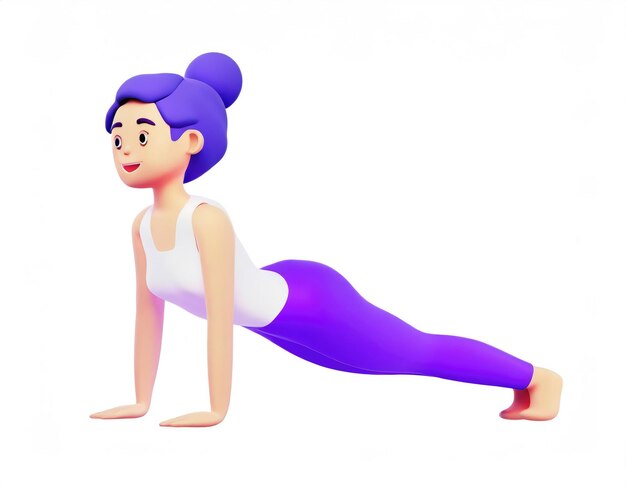 Personnage 3D pratiquant le yoga faisant des push and press ups pose de planche générée par l'IA