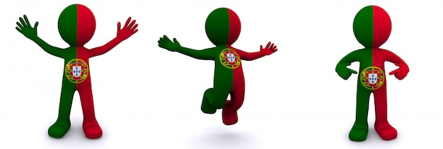 Personnage 3D texturé avec le drapeau du Portugal