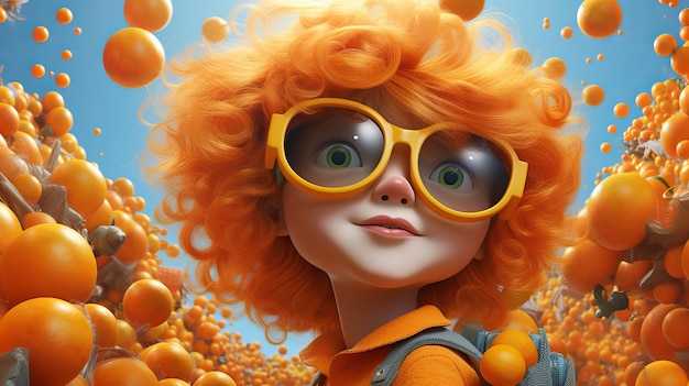 Personnage 3D avec des verres et des oranges en arrière-plan AI générative