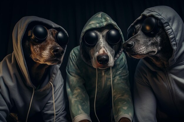 Photo un personnage animal anthropomorphique ressemblant à un humain regardant un film sur le canapé avec des casques vr