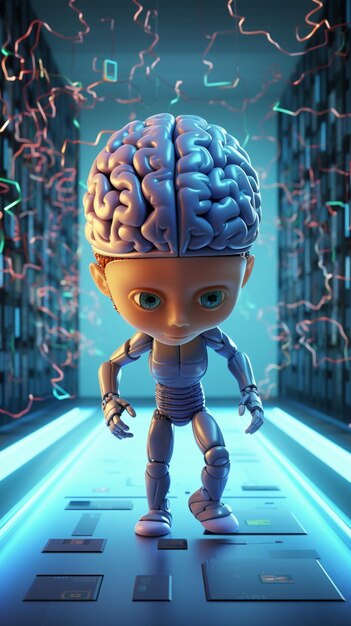 Photo le personnage d'animation de dessins animés 3d de pixar anthro brain ai a généré de l'art