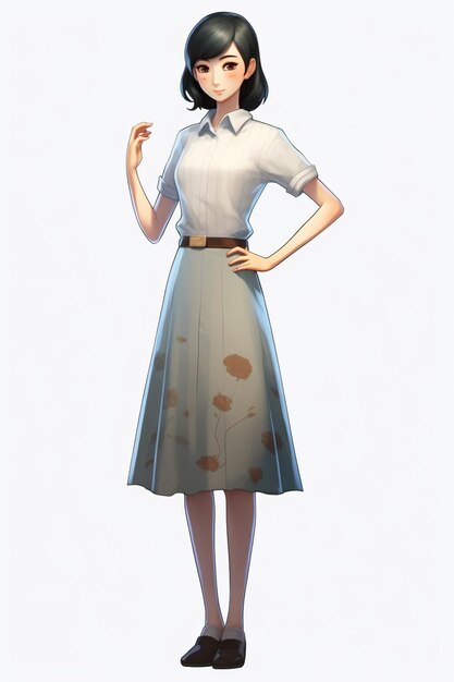 Photo personnage d'anime d'une femme dans une robe avec une fleur sur sa jupe