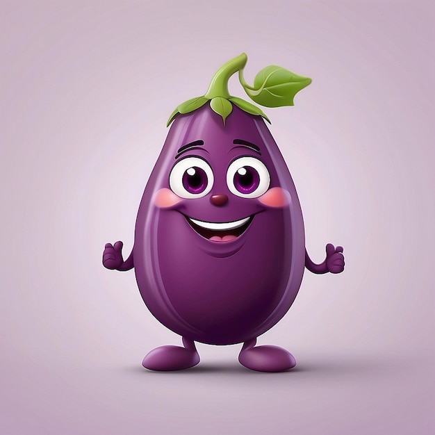 Un personnage d'aubergine mignon en 3D