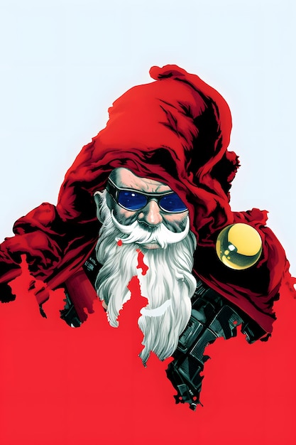 Un personnage de bande dessinée avec une cape rouge et un bonnet de Noel.