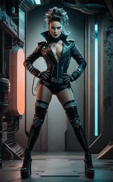 Photo un personnage de bande dessinée féminine avec une veste noire et des gants