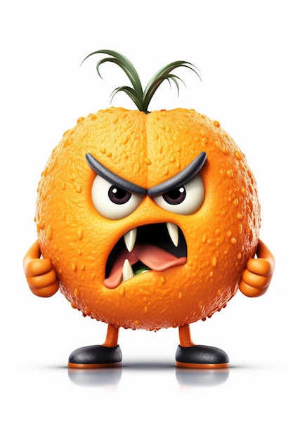 Le personnage de bande dessinée ORAGNE hurle un emoji de fruit sur fond blanc.