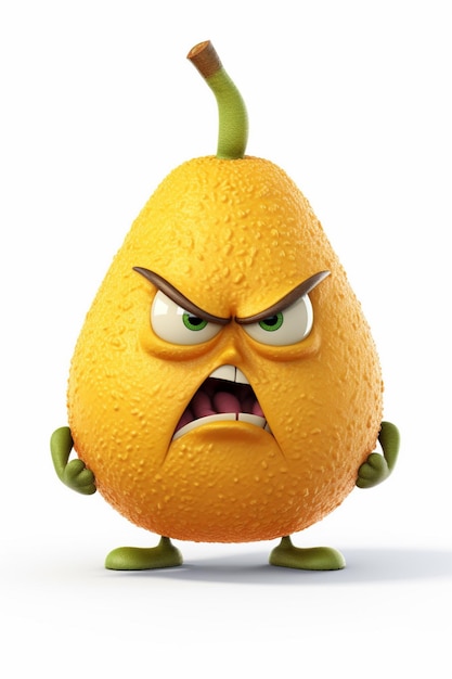 Photo le personnage de la bande dessinée pear hurle un emoji de fruit sur fond blanc.