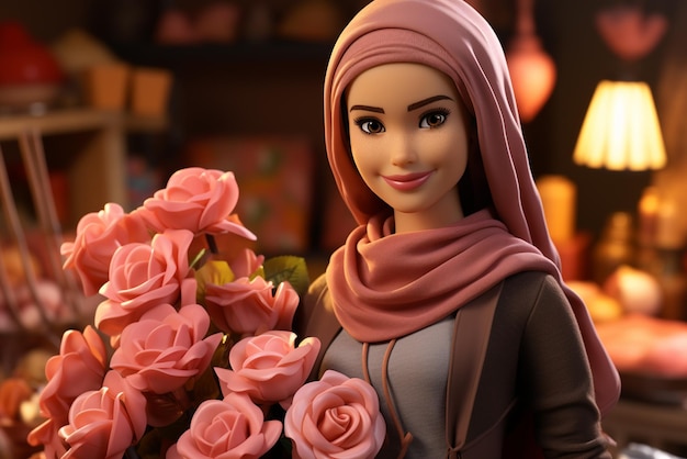 un personnage de Barbie avec le thème Barbie Marchande de rue traditionnelle en arabe avec hijab
