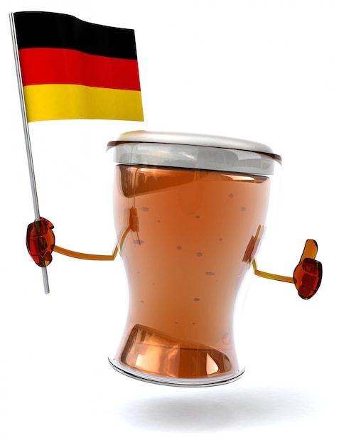 Personnage de bière illustré amusant tenant le drapeau de l'Allemagne