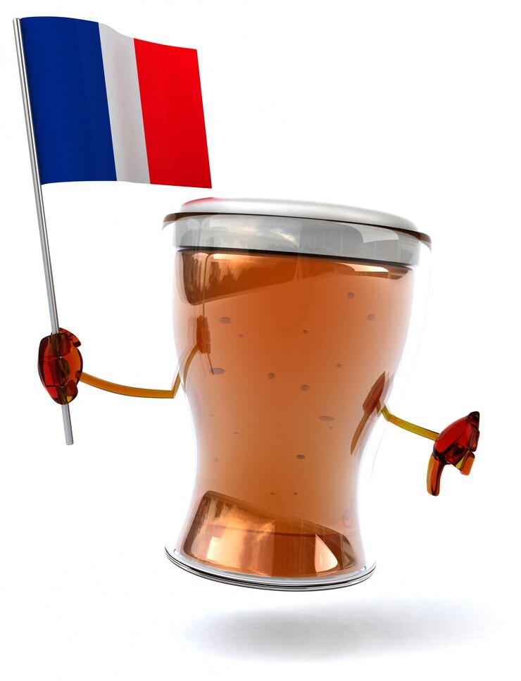 Photo personnage de bière illustré amusant tenant le drapeau de la france