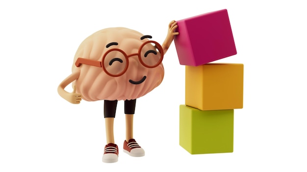 Personnage de cerveau rendu 3d avec des cubes colorés