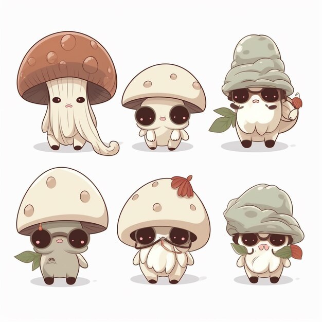 personnage de champignon de dessin animé avec différentes poses et expressions