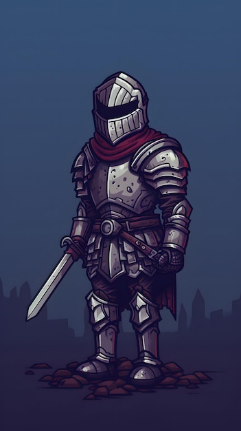Personnage de chevalier pixel art pour personnage de jeu RPG dans un style rétro pour jeu 8 bits