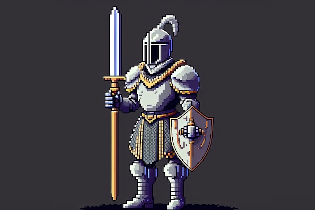 Personnage de chevalier pixel art pour personnage de jeu RPG dans un style rétro pour jeu AI 8 bits