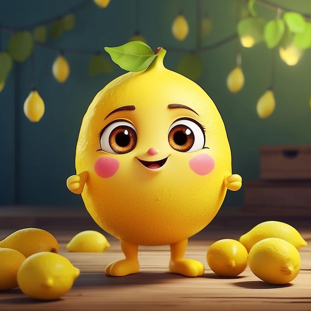 Un personnage de citron mignon en 3D