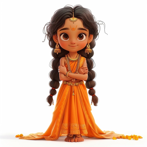 Photo un personnage classique de petite fille chibi indienne