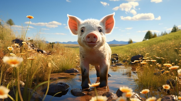 Le personnage de cochon de dessin animé 3D