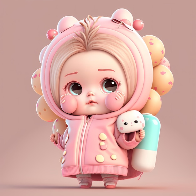 Personnage de conception 3D kawaii adorable et mignon Illustration