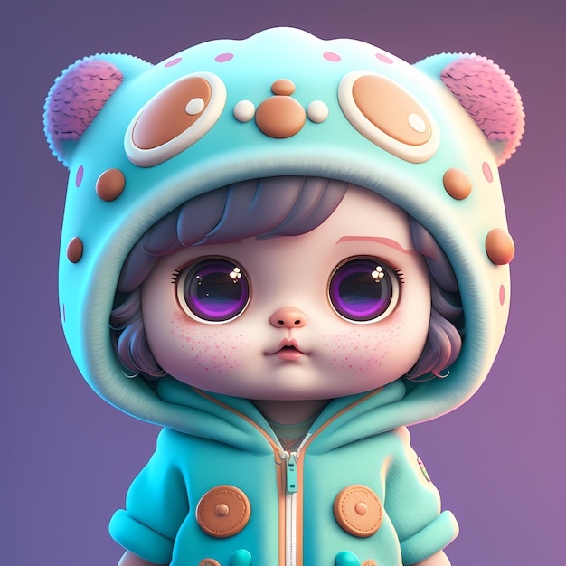 Personnage de conception 3D kawaii adorable et mignon Illustration