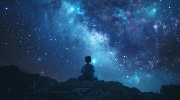 Un personnage contemplatif regarde les étoiles