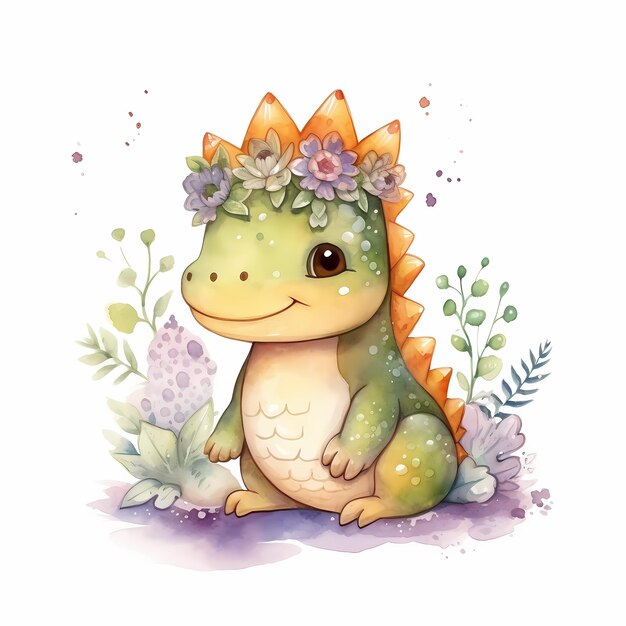 personnage de crocodile de dessin animé bébé animal style aquarelle