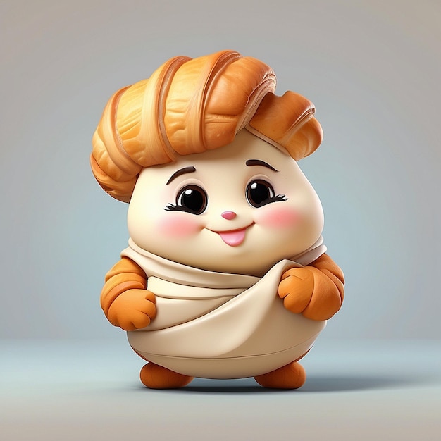 Un personnage de croissant mignon en 3D