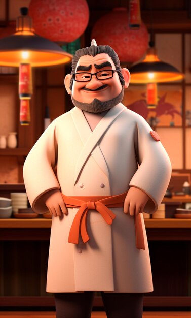 Photo personnage de dessin animé 3d d'un chef sushi