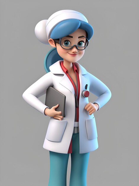 Personnage de dessin animé 3D d'une femme médecin