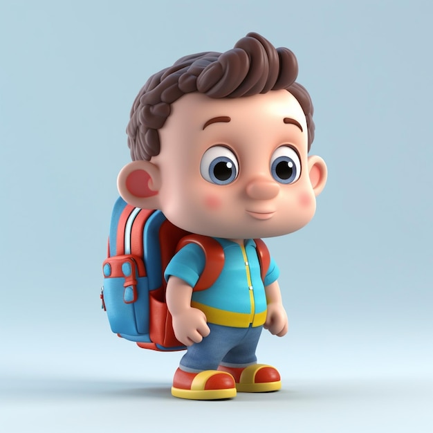 Personnage de dessin animé 3D d'un garçon avec un sac à dos