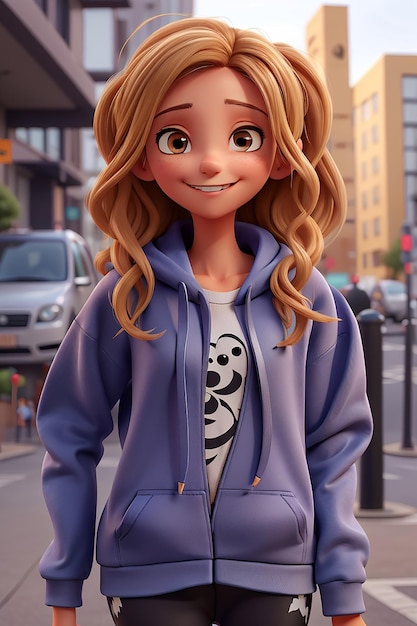 Personnage de dessin animé 3D de jeune fille Photo Ai générée