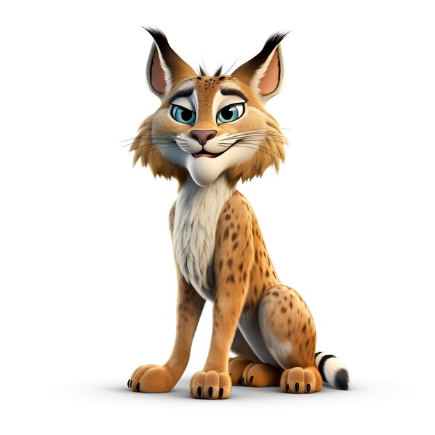 Un personnage de dessin animé en 3D, un lynx des Balkans, une créature féroce et majestueuse.