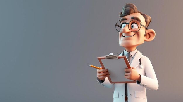 Personnage de dessin animé en 3D d'un médecin avec un stéthoscope