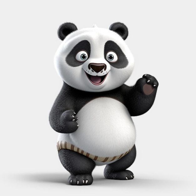 Un personnage de dessin animé 3D d'un panda debout sur un fond blanc