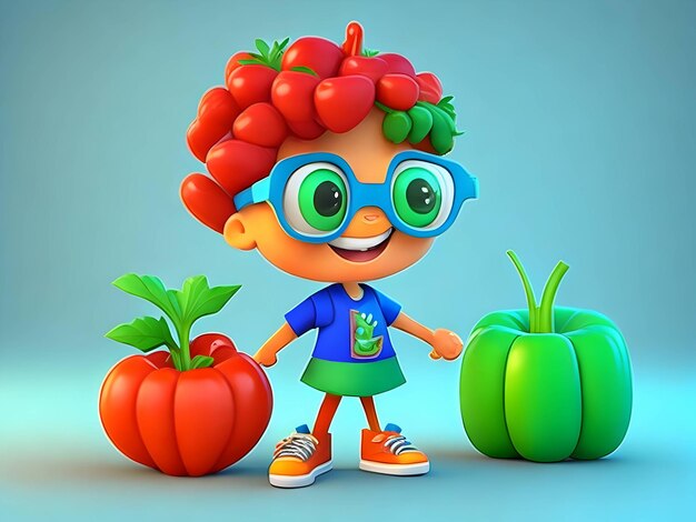 Photo personnage de dessin animé 3d pour une campagne promotionnelle visant à promouvoir de saines habitudes alimentaires chez les enfants