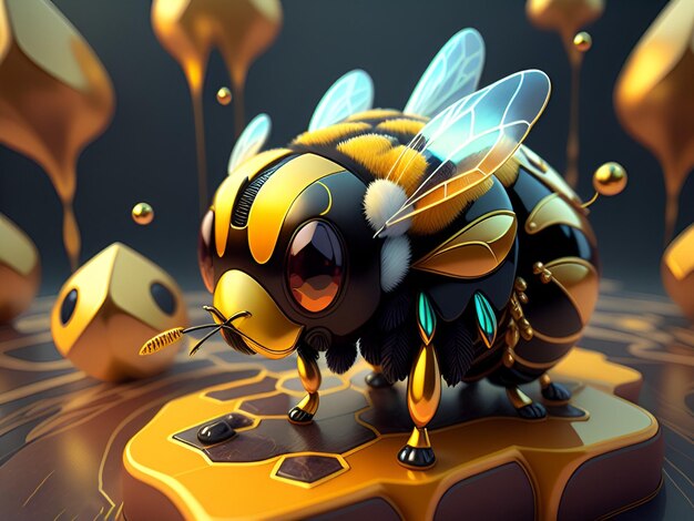 Un personnage de dessin animé en 3D représentant une luxueuse reine abeille